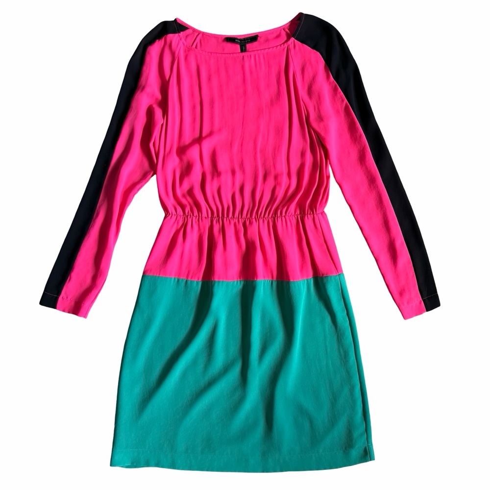 BCBGMAXAZRIA Marcel Neon Pink Color Block Cocktail Party Dress Size XS